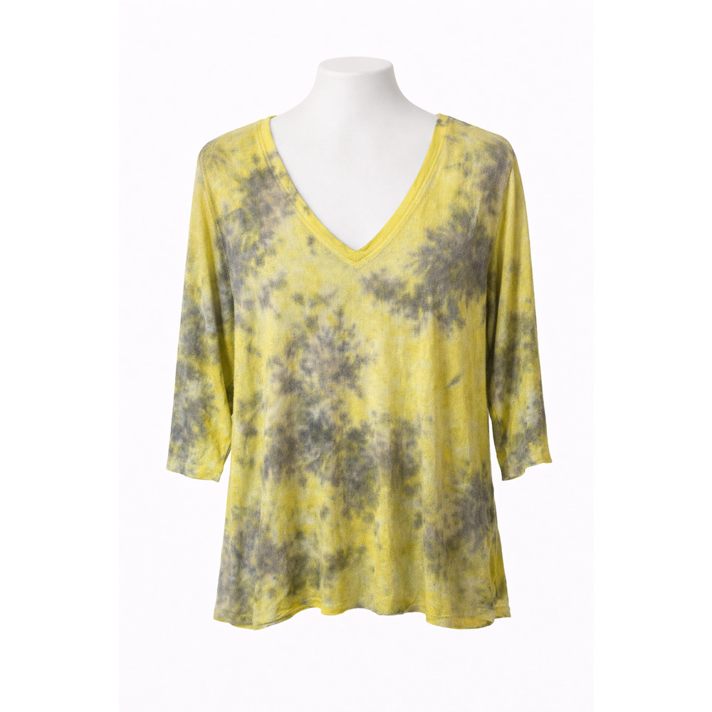 Watercolor Batwing Sleeve Blouse Womens Lightweight V Neck Yellow Small Maronie